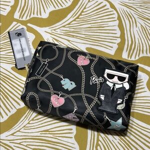 Karl Lagerfeld Black Chain Print Pouch
